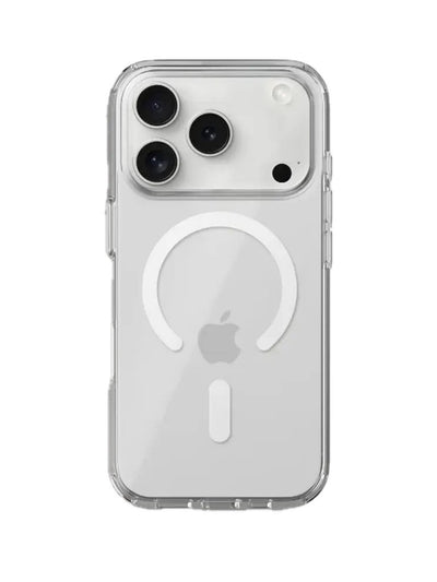 Case UpHere clear magnetic phone case with MagSafe ring for iPhone. Protective, transparent, and slim design.