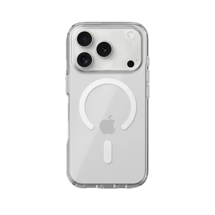 Case UpHere clear magnetic phone case with MagSafe ring for iPhone. Protective, transparent, and slim design.